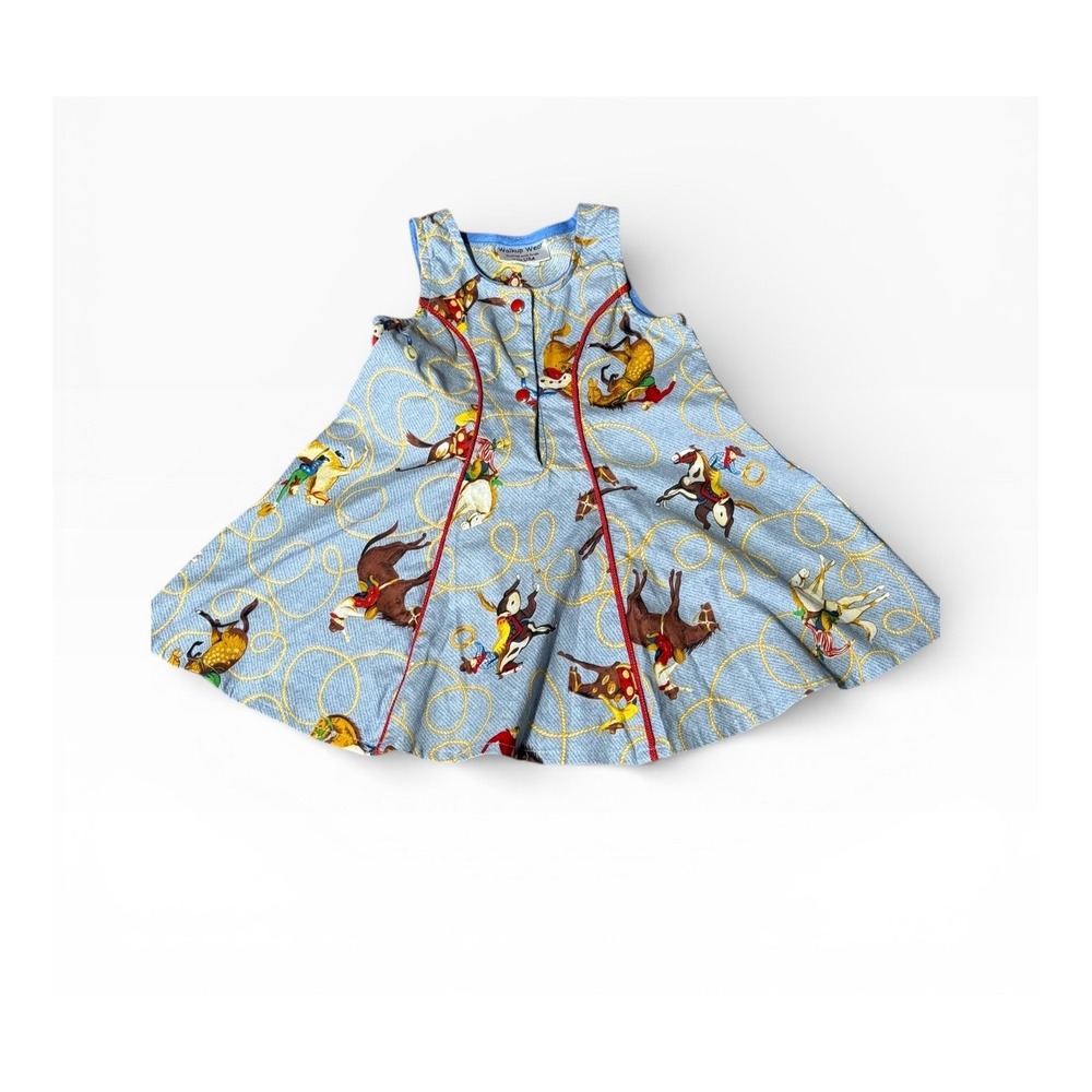 Walkup Wear Girls 18M Western Horse Cowboy Print Sleeveless Dress Blue USA Made